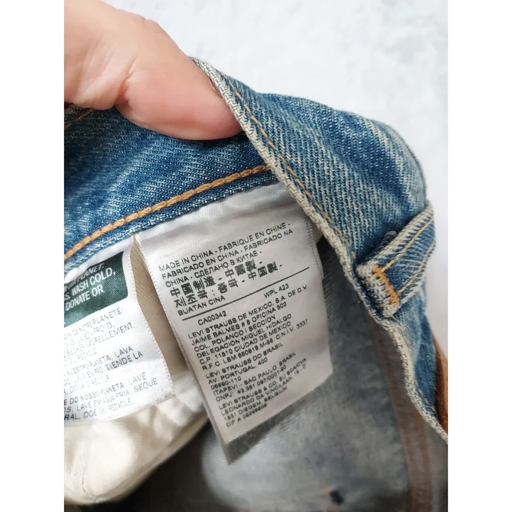 Levis 501 Shorts Mens 29 Premium Denim Camo Print Blue Button Fly Frayed Hem